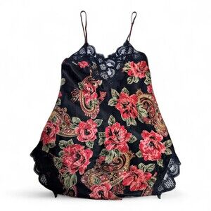 Vintage Victoria's Secret Floral Satin‎ Lace Chemise - S